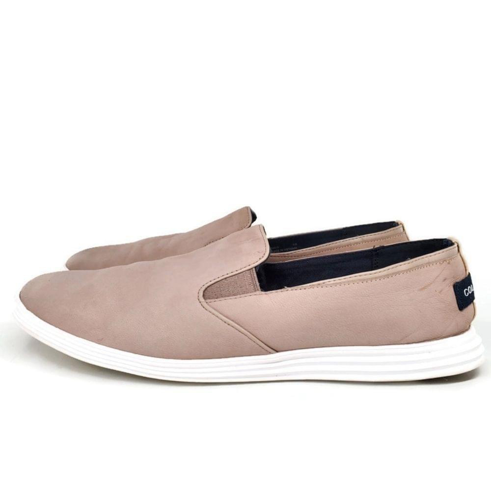 Cole Haan Ella Zerogrand Grey Tan Nubuck Leather Slip-On No-Lace Loafer Sneakers